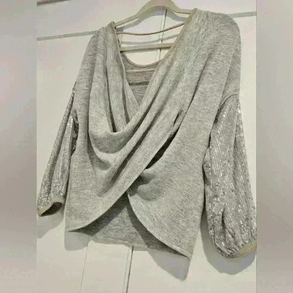 Sequin Sleeve Grey Sweater - Picture 4 of 9